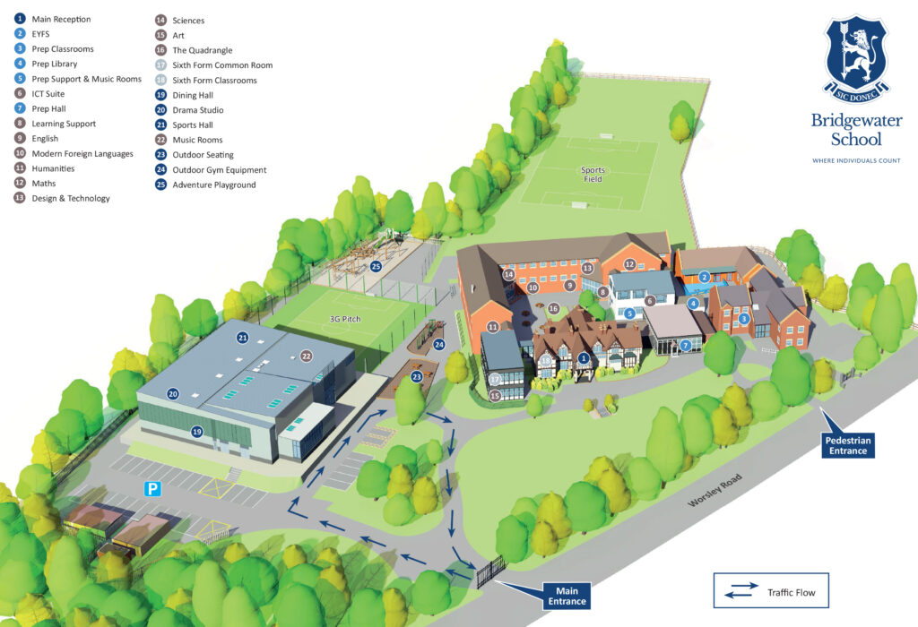 Bridgewater School 3D location map by Business Maps Ltd www.busi