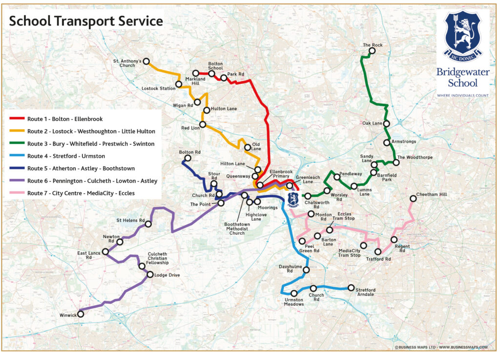 Bridgewater School Transport Service route map