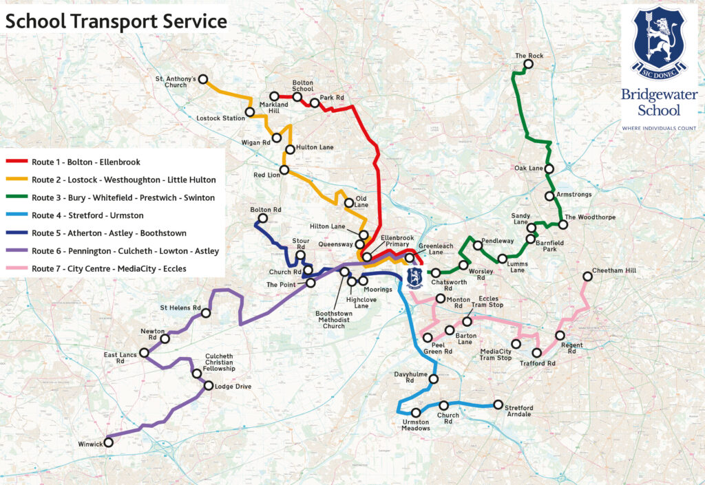 Bridgewater School transport service routes map