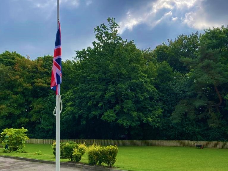 The Union flag sits at half mast for the passing of HM The Queen
