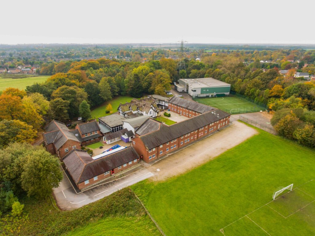 An overhead view of Bridgewater School from the back